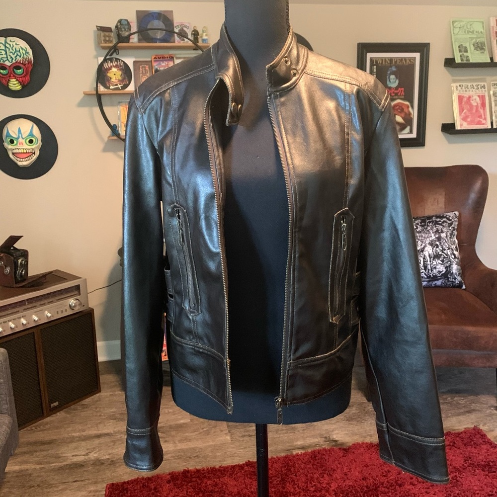 Dollhouse Faux Dark Brown Leather Moto Jacket